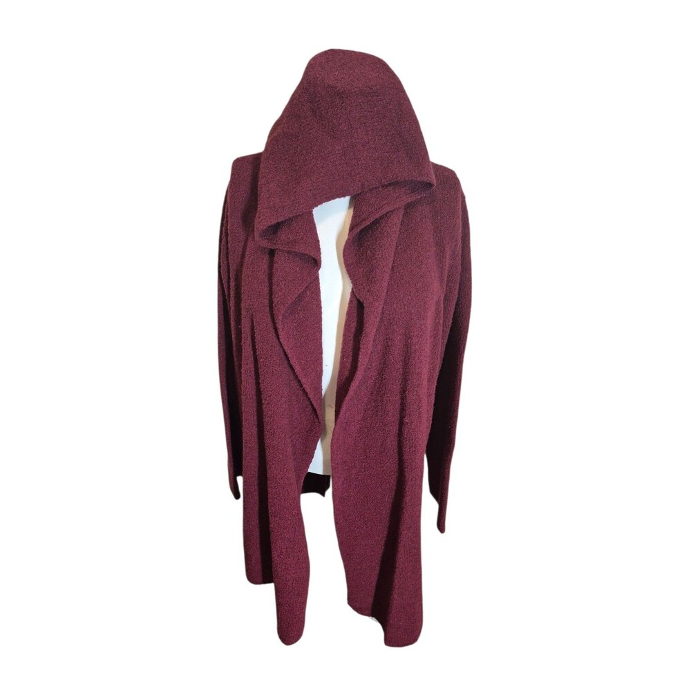 Eileen Fisher Wool Sweater Duster Cardigan Hoodie Boucle Knit Burgundy Sz L